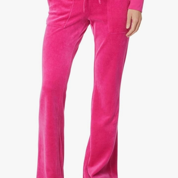 Juicy Couture Vintage Pant Women's Medium Hot Pink Velour Y2K Low Rise Wide Leg - Picture 2 of 11
